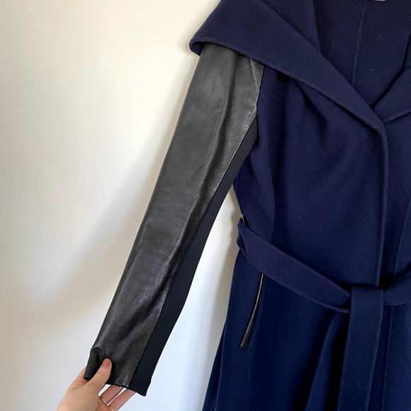 RUDSAK Modina Hooded Coat with Leather Sleeves in Night Blue Small - Picture 4 of 11